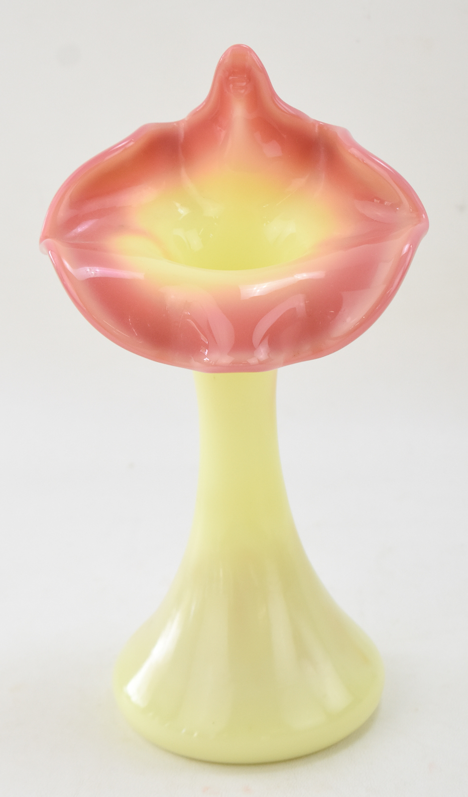 FENTON BURMESE JACK-IN-THE-PULPIT URANIUM CUSTARD GLASS VASE