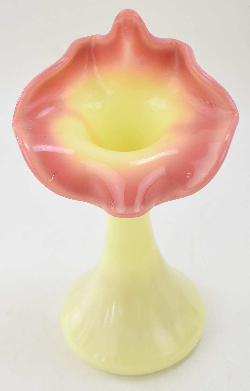 FENTON BURMESE JACK-IN-THE-PULPIT URANIUM CUSTARD GLASS VASE