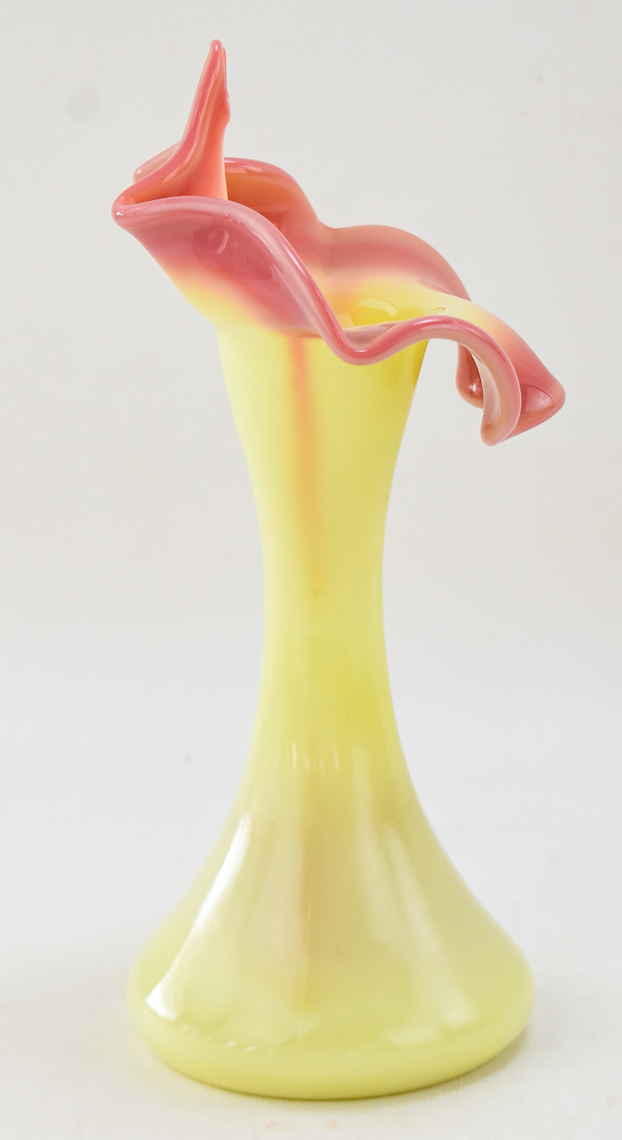 FENTON BURMESE JACK-IN-THE-PULPIT URANIUM CUSTARD GLASS VASE
