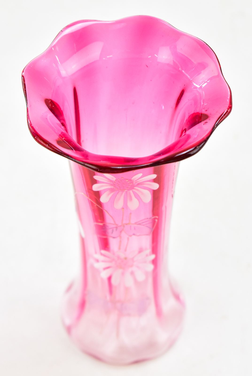YOUNG AND CONSTANTIN TRUMPET BUD VASES & VICTORIAN CRANBERRY VASE
