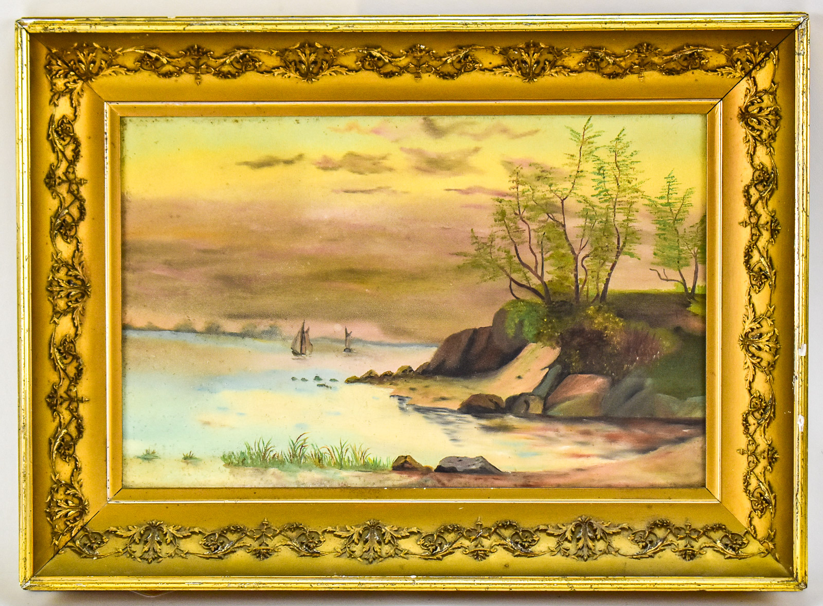 'SAILBOATS AT SUNSET' OIL PAINTING