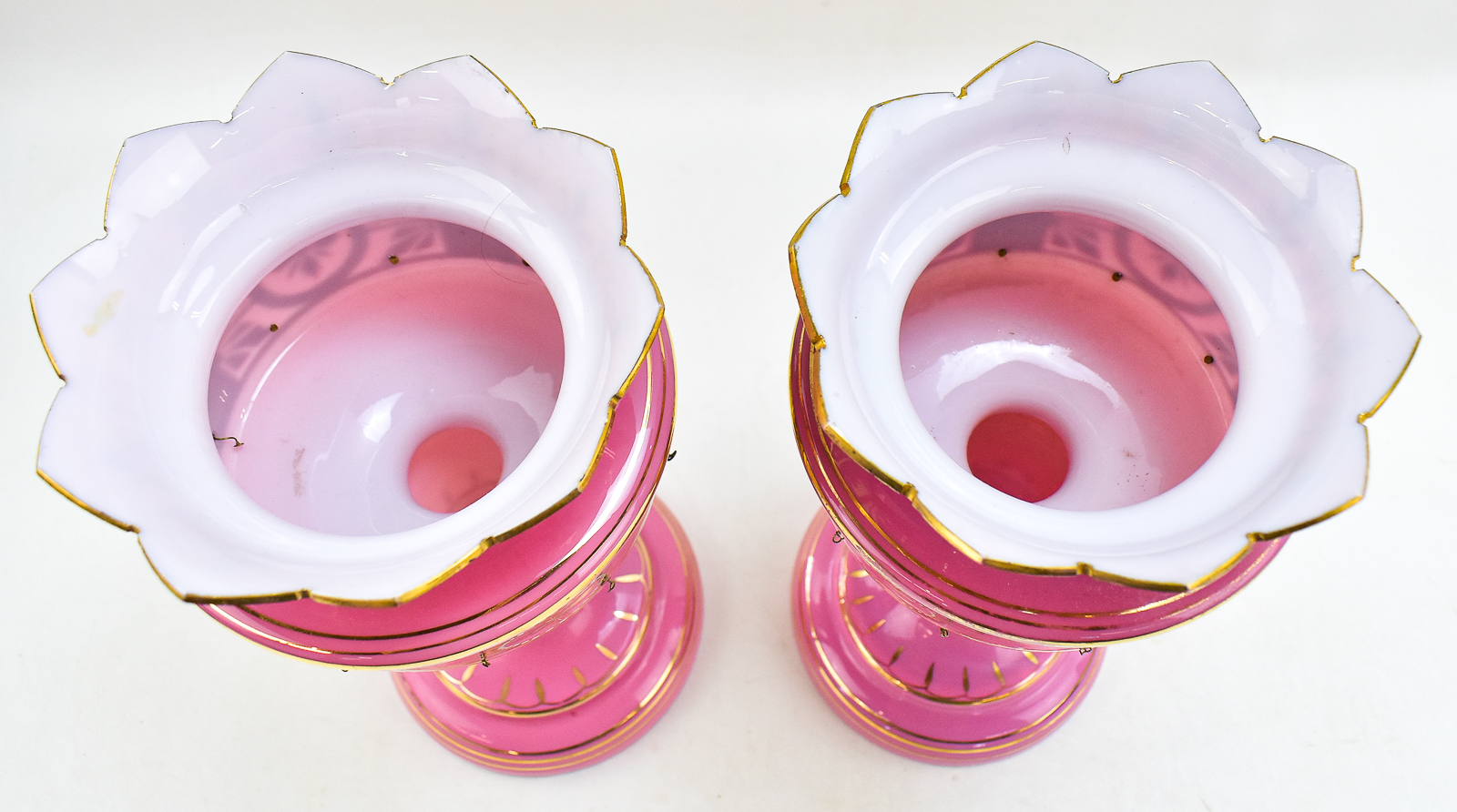BOHEMIAN PINK OPALINE MANTEL LUSTER PAIR