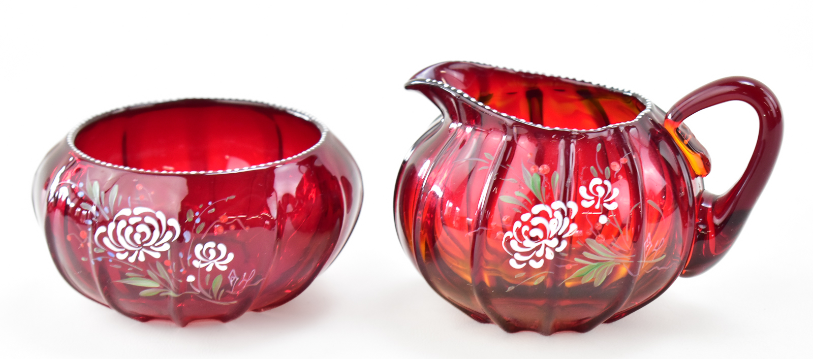 PAIRPOINT RUBY GLASS CREAMER AND SUGAR DISH