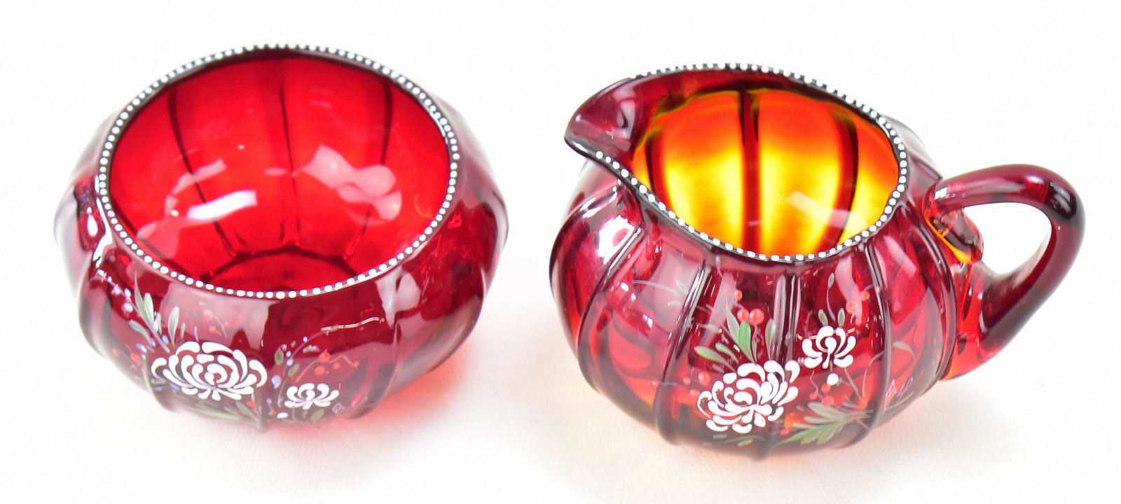 PAIRPOINT RUBY GLASS CREAMER AND SUGAR DISH