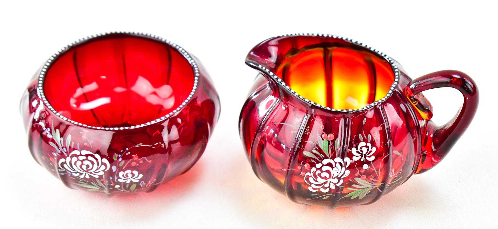 PAIRPOINT RUBY GLASS CREAMER AND SUGAR DISH