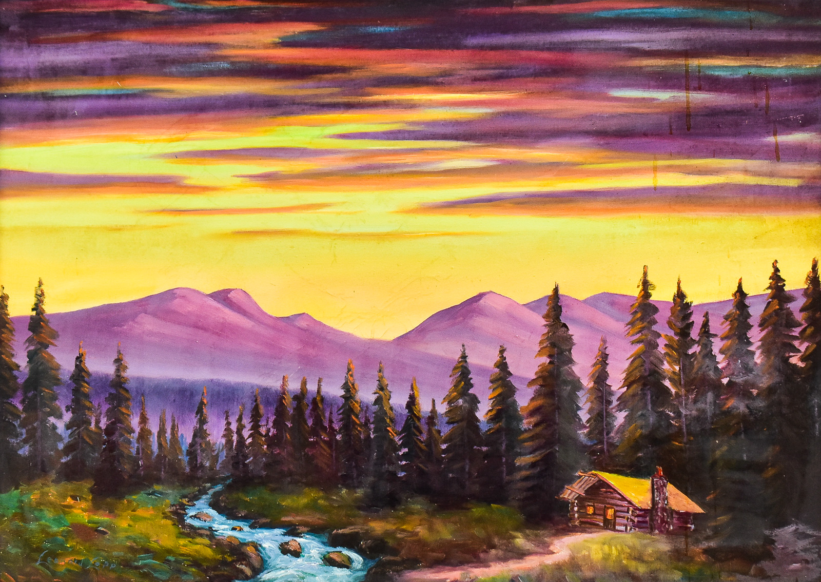 HARRY LEONARD LOPP 'SUNSET MOUNTAINSCAPE' OIL PAINTING