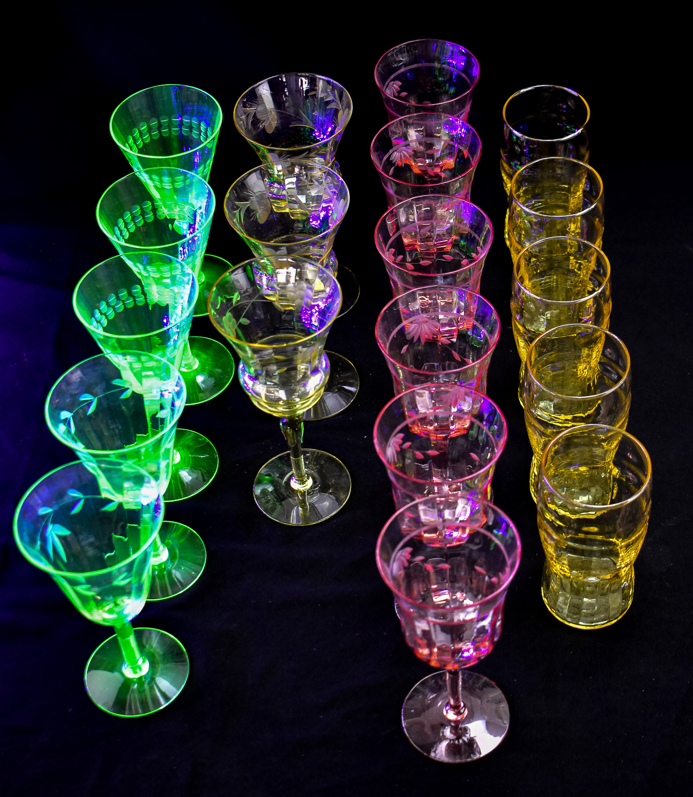 MULTI-COLOR DEPRESSION GLASS STEMWARE & DRINKING GLASSES