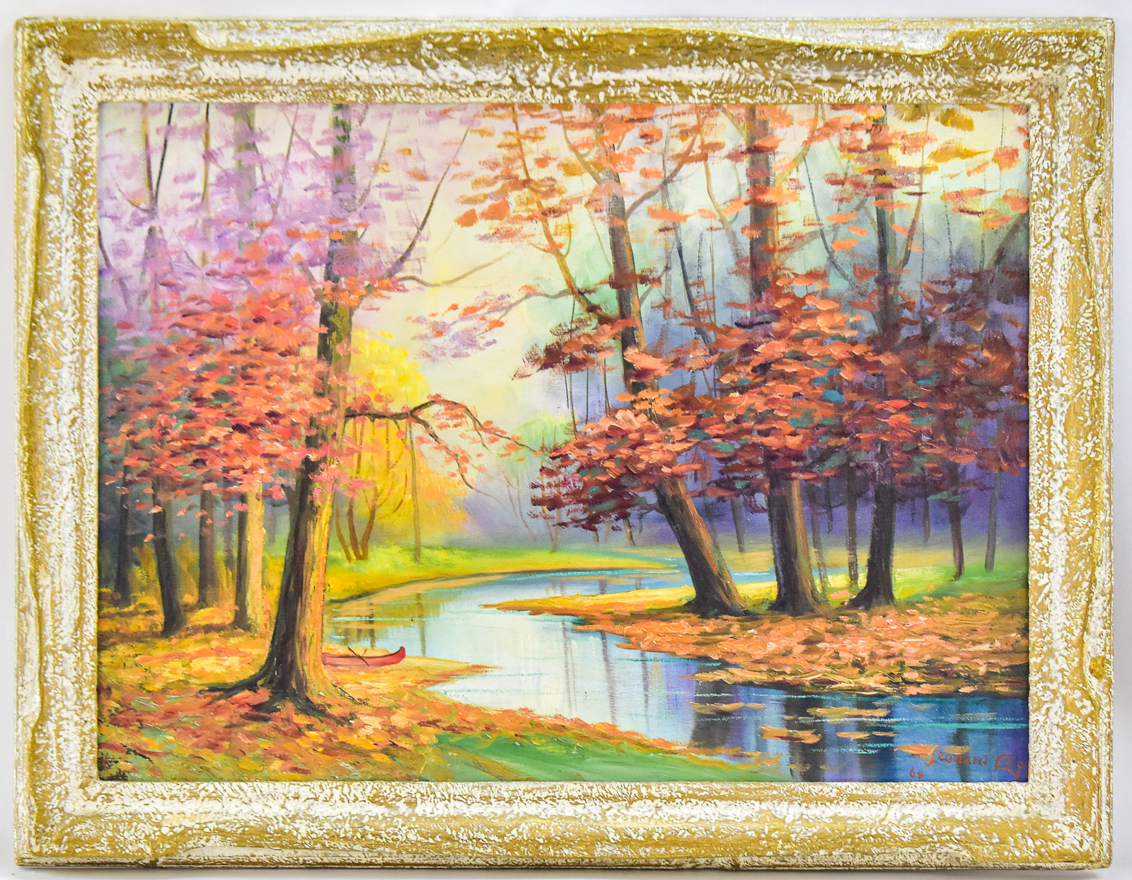 HARRY LEONARD LOPP 'STREAMSIDE AUTUMN LANDSCAPE' OIL PAINTING