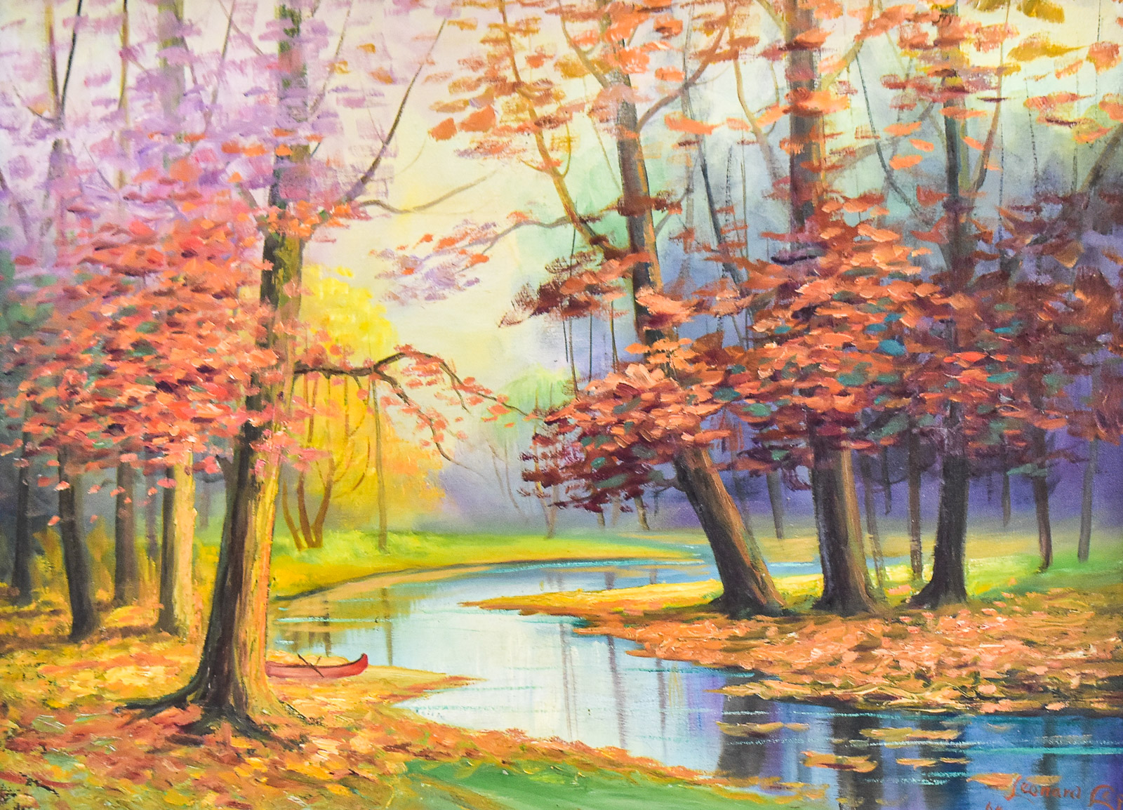 HARRY LEONARD LOPP 'STREAMSIDE AUTUMN LANDSCAPE' OIL PAINTING
