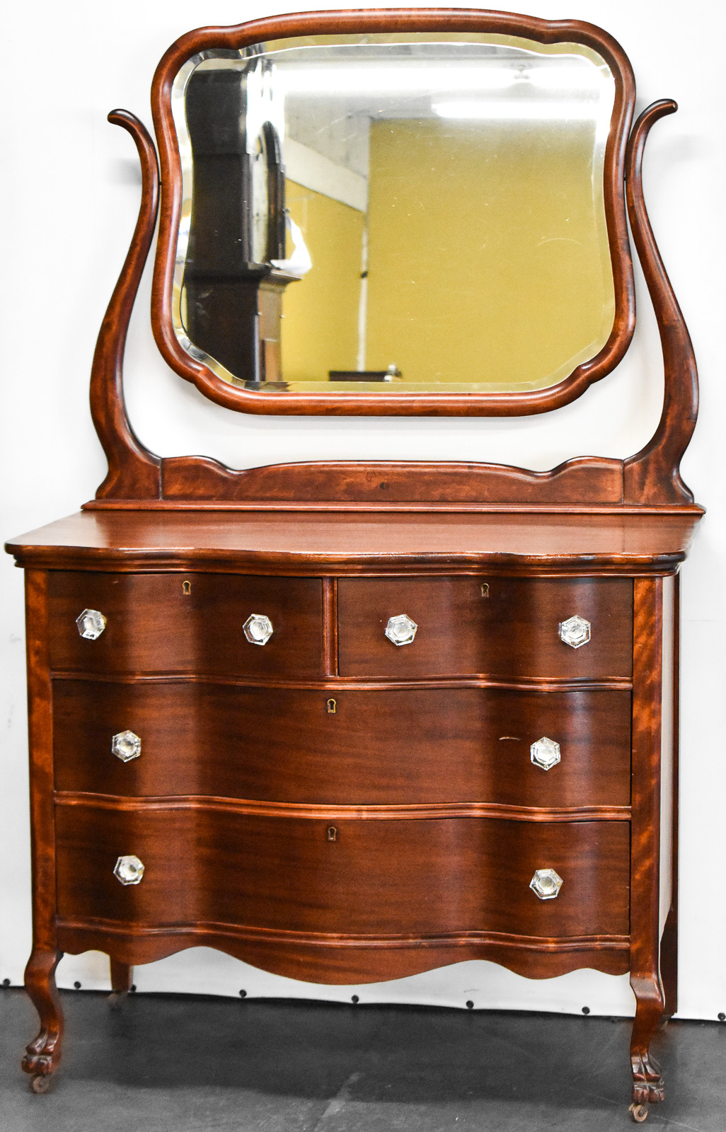 MAHOGANY SERPENTINE DRESSER WITH WISHBONE MIRROR