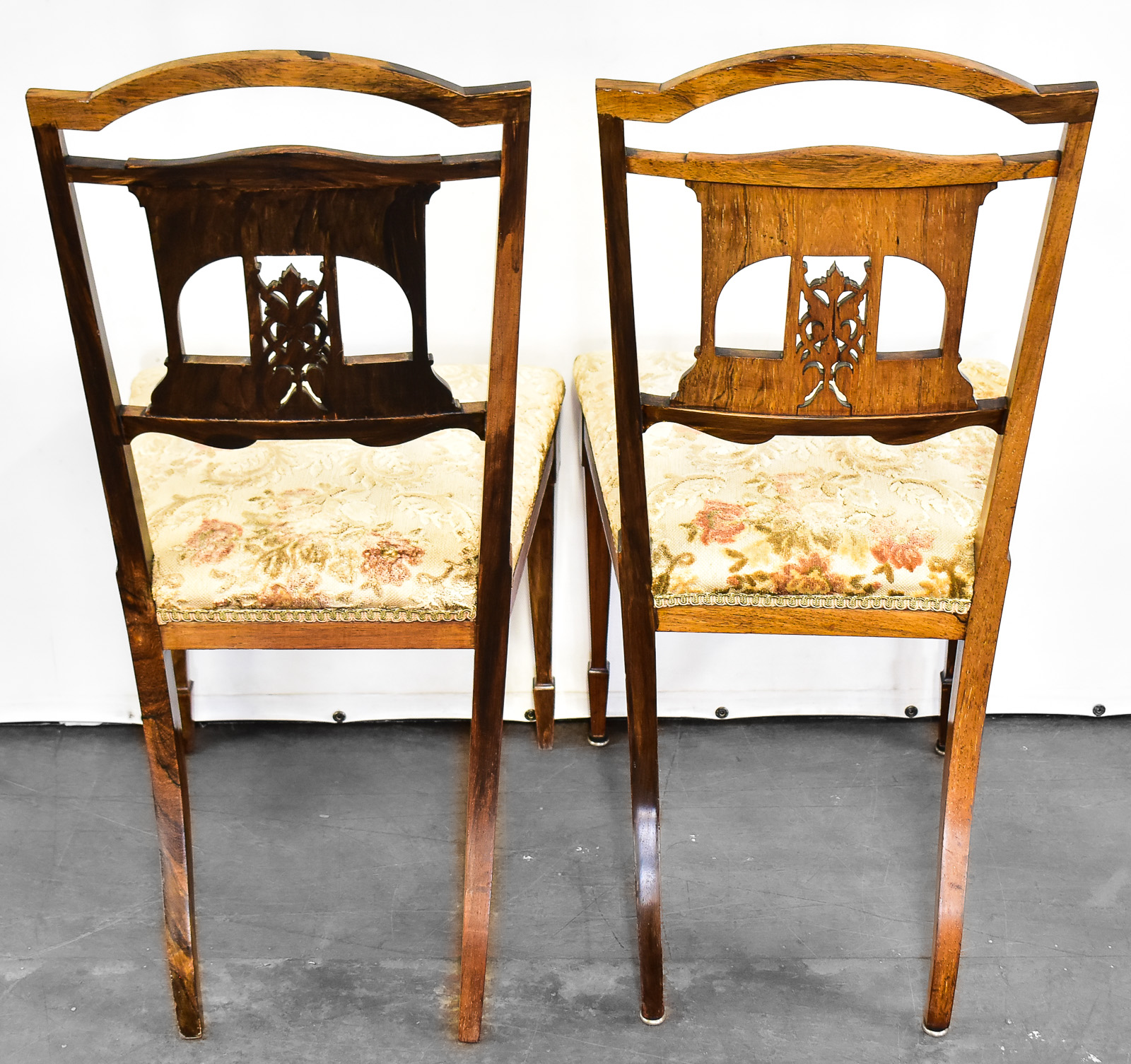 EDWARDIAN MARQUETRY INLAID PARLOR CHAIR PAIR