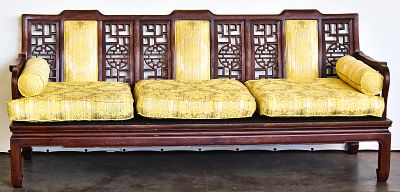 ASIAN CARVED ROSEWOOD LONG SOFA. This couch is carved from solid rosewood with original mid 