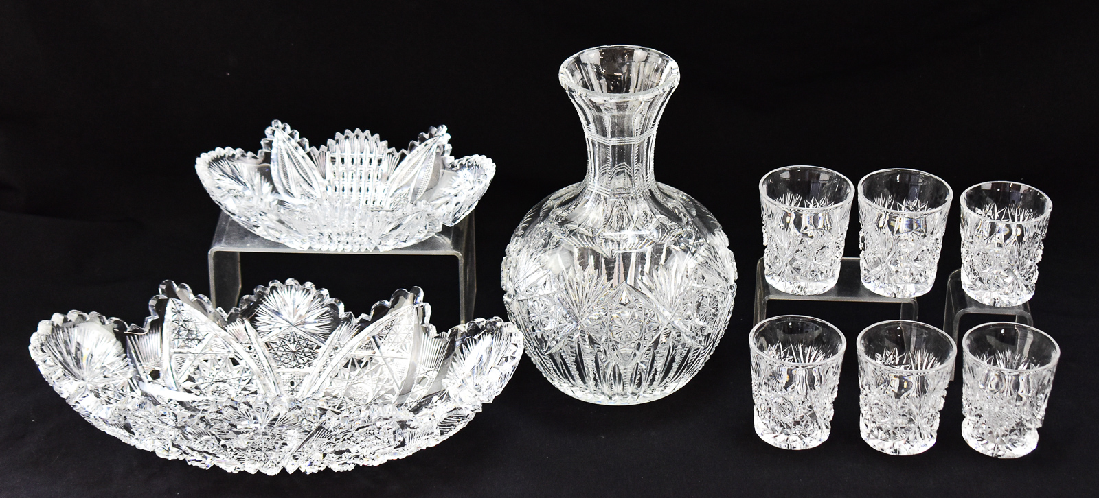 AMERICAN BRILLIANT PERIOD CUT GLASS ASSORTMENT: LIBBEY, PITKIN & BROOKS