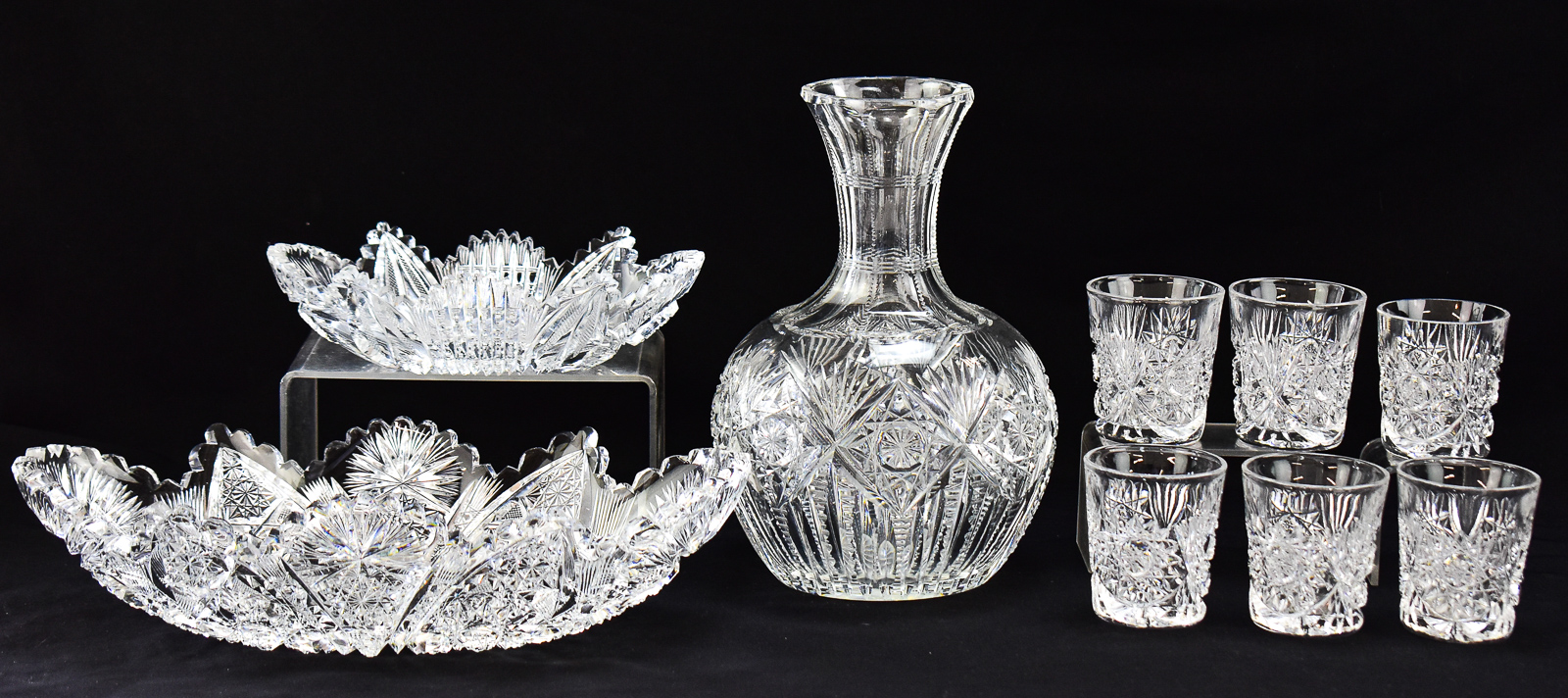 AMERICAN BRILLIANT PERIOD CUT GLASS ASSORTMENT: LIBBEY, PITKIN & BROOKS