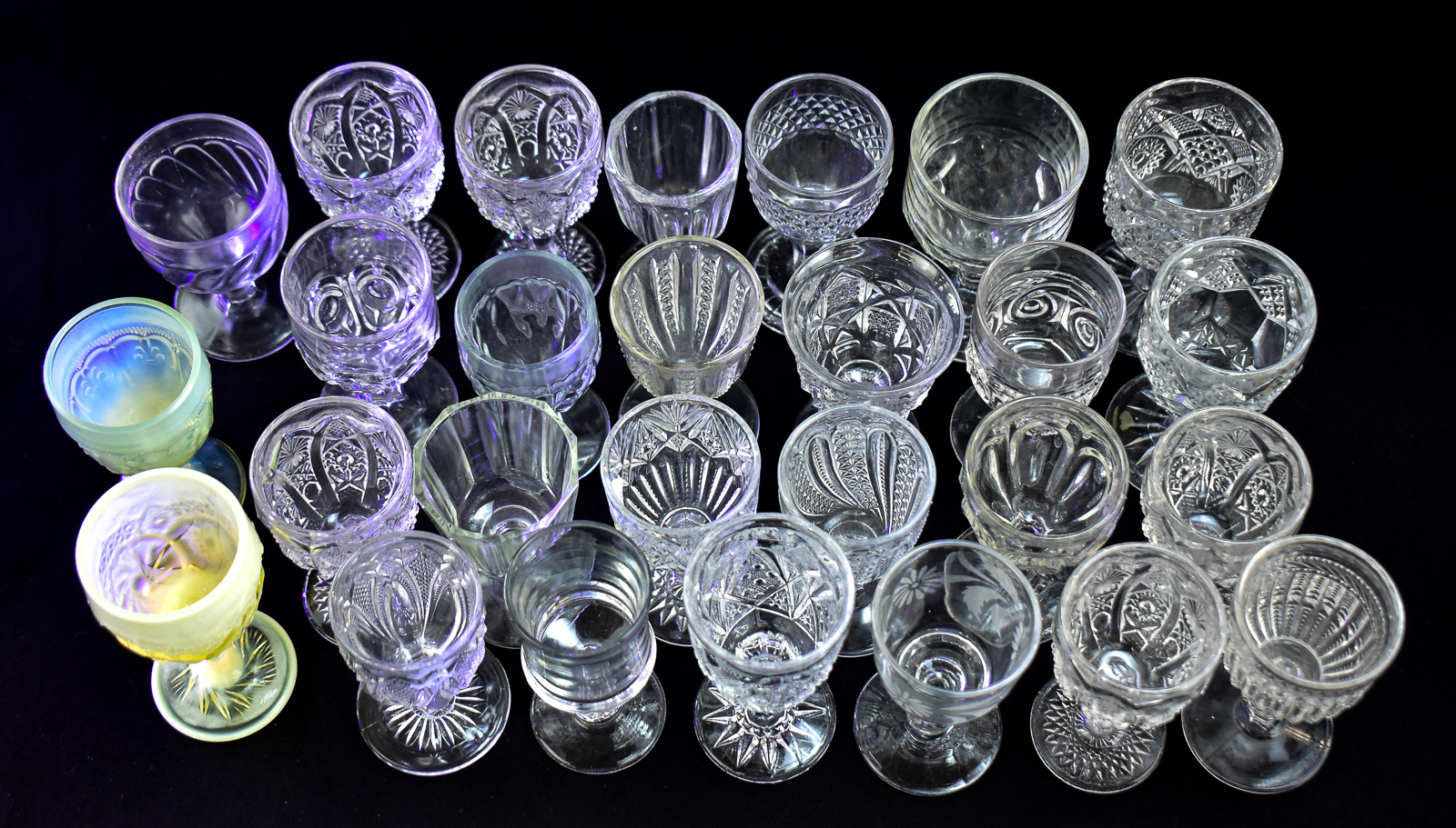 COLLECTION OF WINE/CORDIAL GOBLETS: CADMIUM GLASS, WESTMORELAND, IMPERIAL, EAPG