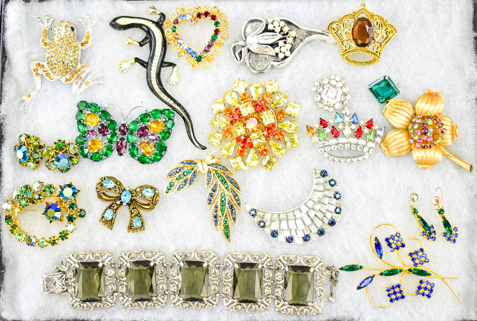RHINESTONE JEWELRY ASSORMENT; SARAH COVENTRY, TORTOLANI, TRILARI, ETC.