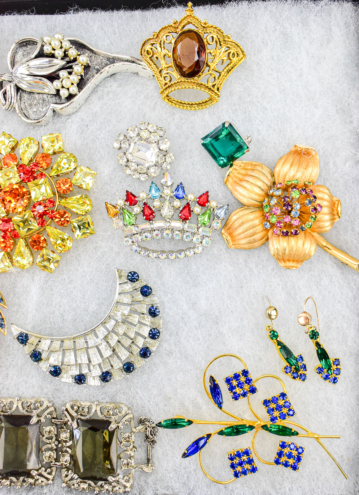 RHINESTONE JEWELRY ASSORMENT; SARAH COVENTRY, TORTOLANI, TRILARI, ETC.