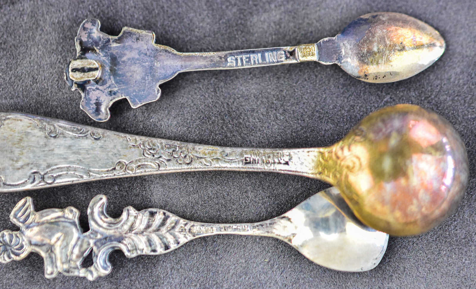 SALT SPOON ASSORMENT; STERLING & GLASS