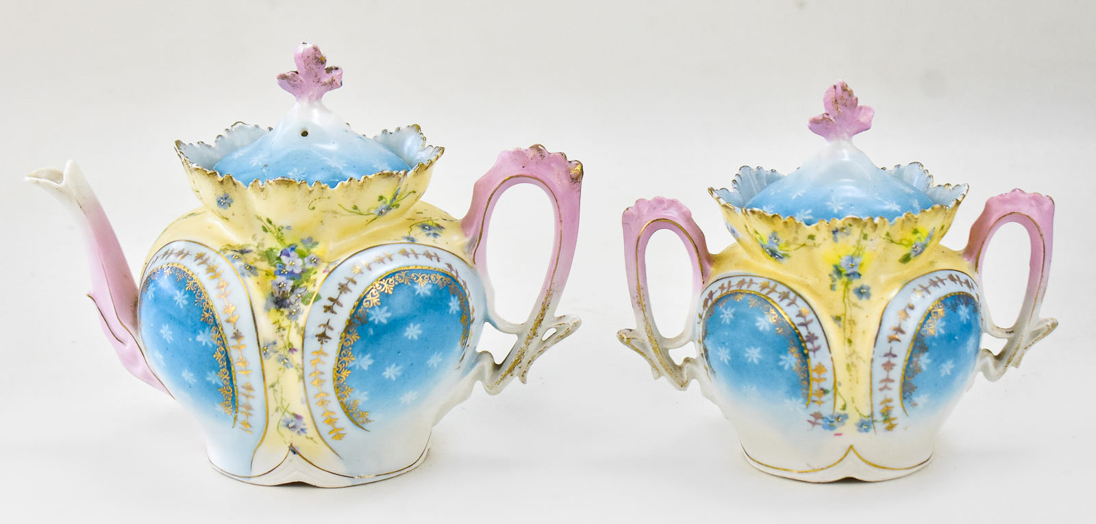 VICTORIAN JARDINIERE, HAND-PAINTED TEAPOT & SUGAR BOWL