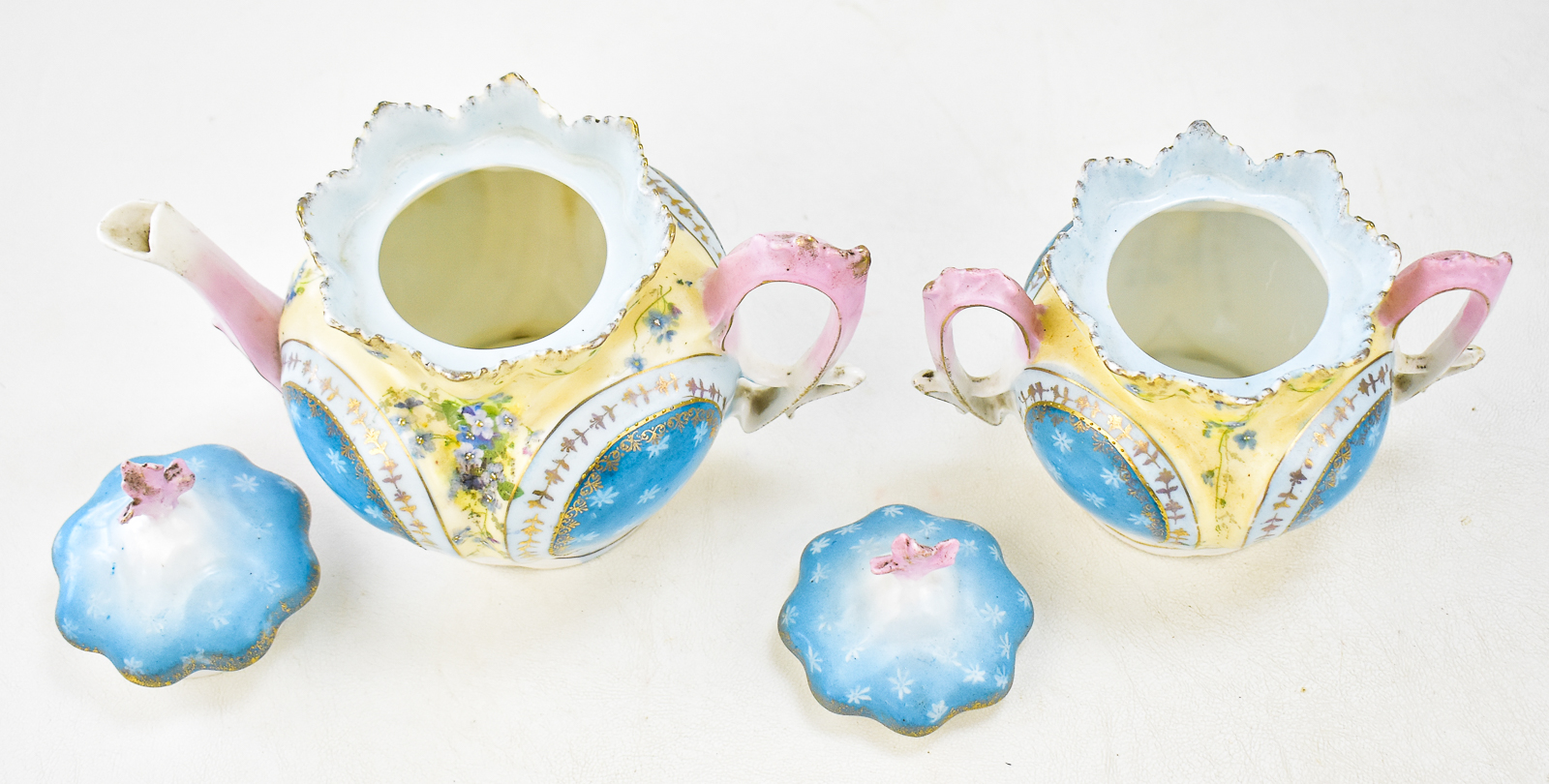VICTORIAN JARDINIERE, HAND-PAINTED TEAPOT & SUGAR BOWL