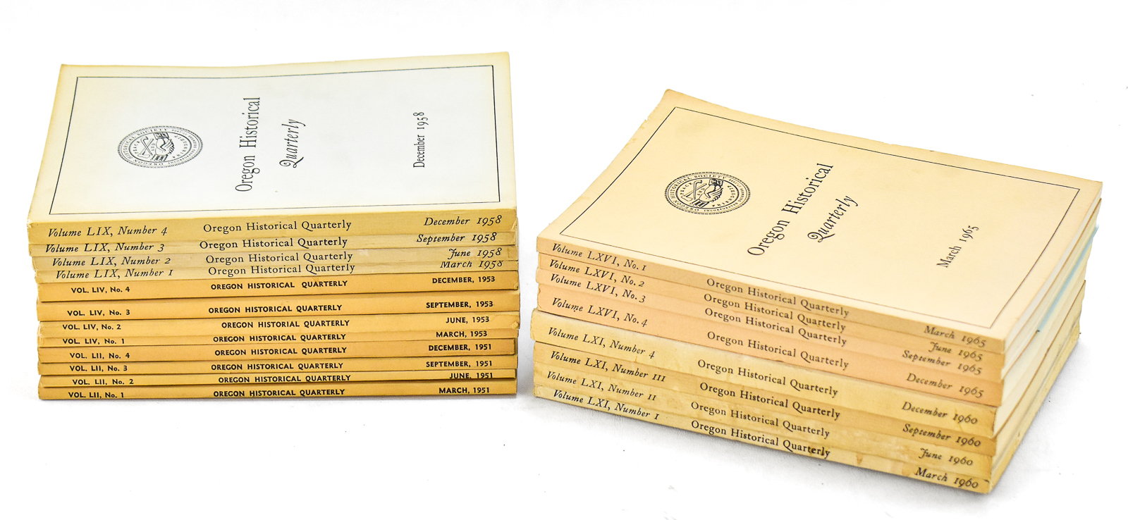 OREGON HISTORICAL QUARTERLY FROM YEARS 1951, 1953, 1958, 1960, & 1965