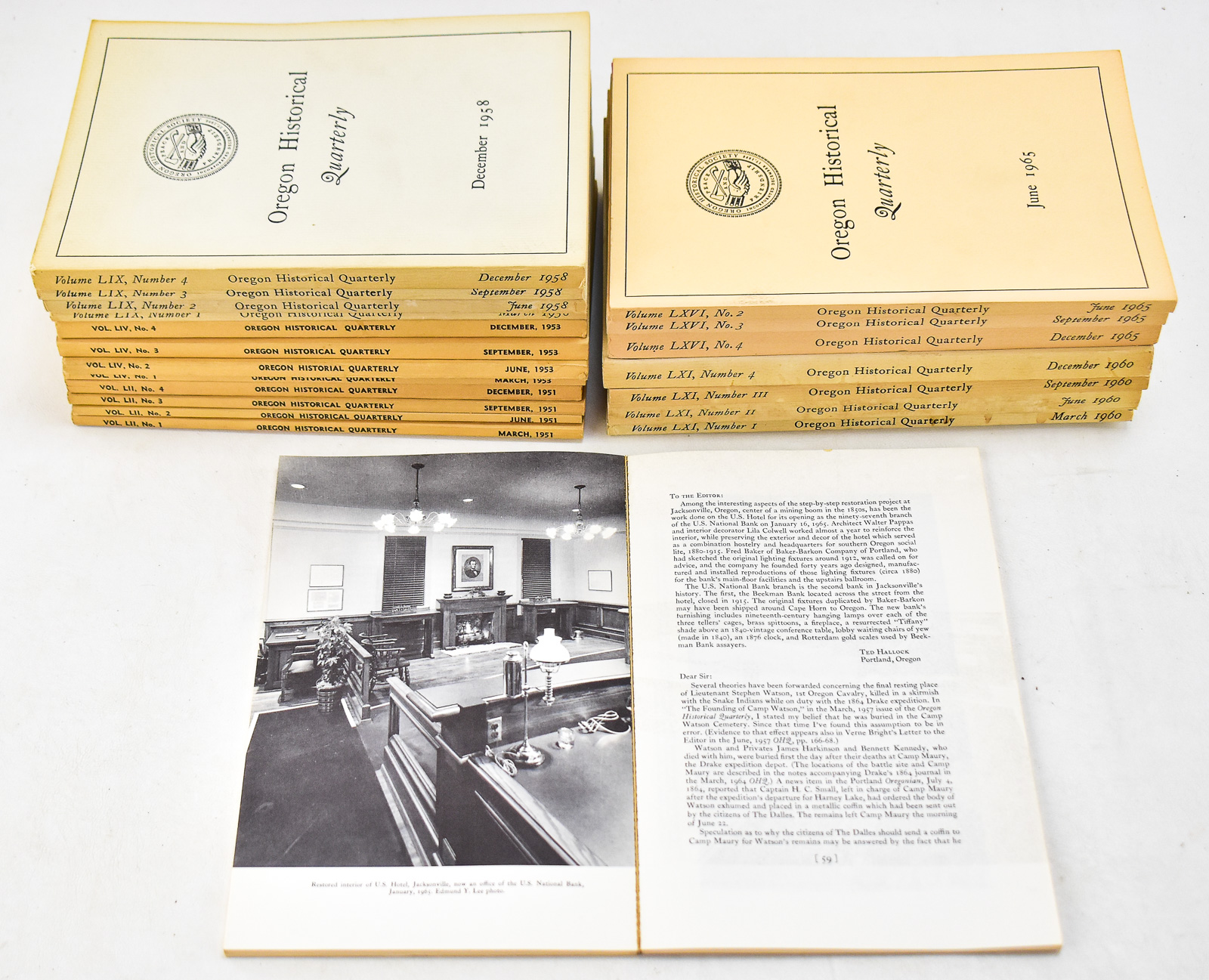 OREGON HISTORICAL QUARTERLY FROM YEARS 1951, 1953, 1958, 1960, & 1965