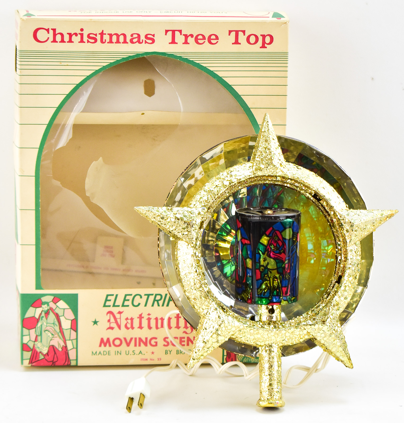 BRADFORD ELECTRIFIED NATIVITY MOVING SCENE CHRISTMAS TREE TOPPER