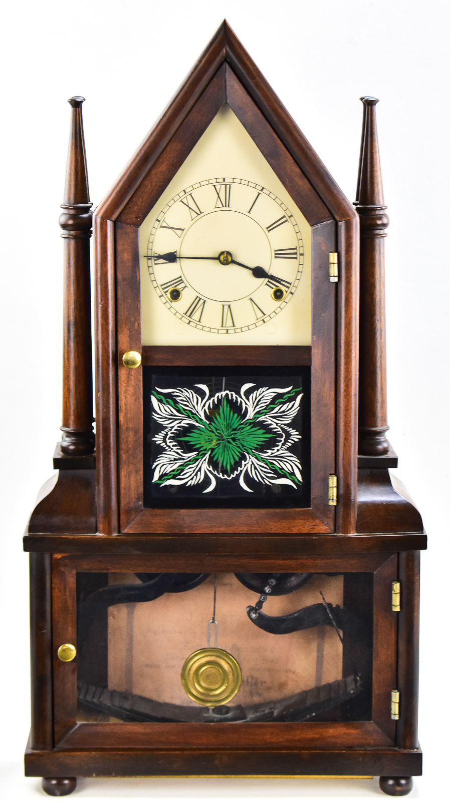 BIRGE & FULLER 8-DAY WAGON SPRING DOUBLE-STEEPLE SHELF CLOCK, C. 1845