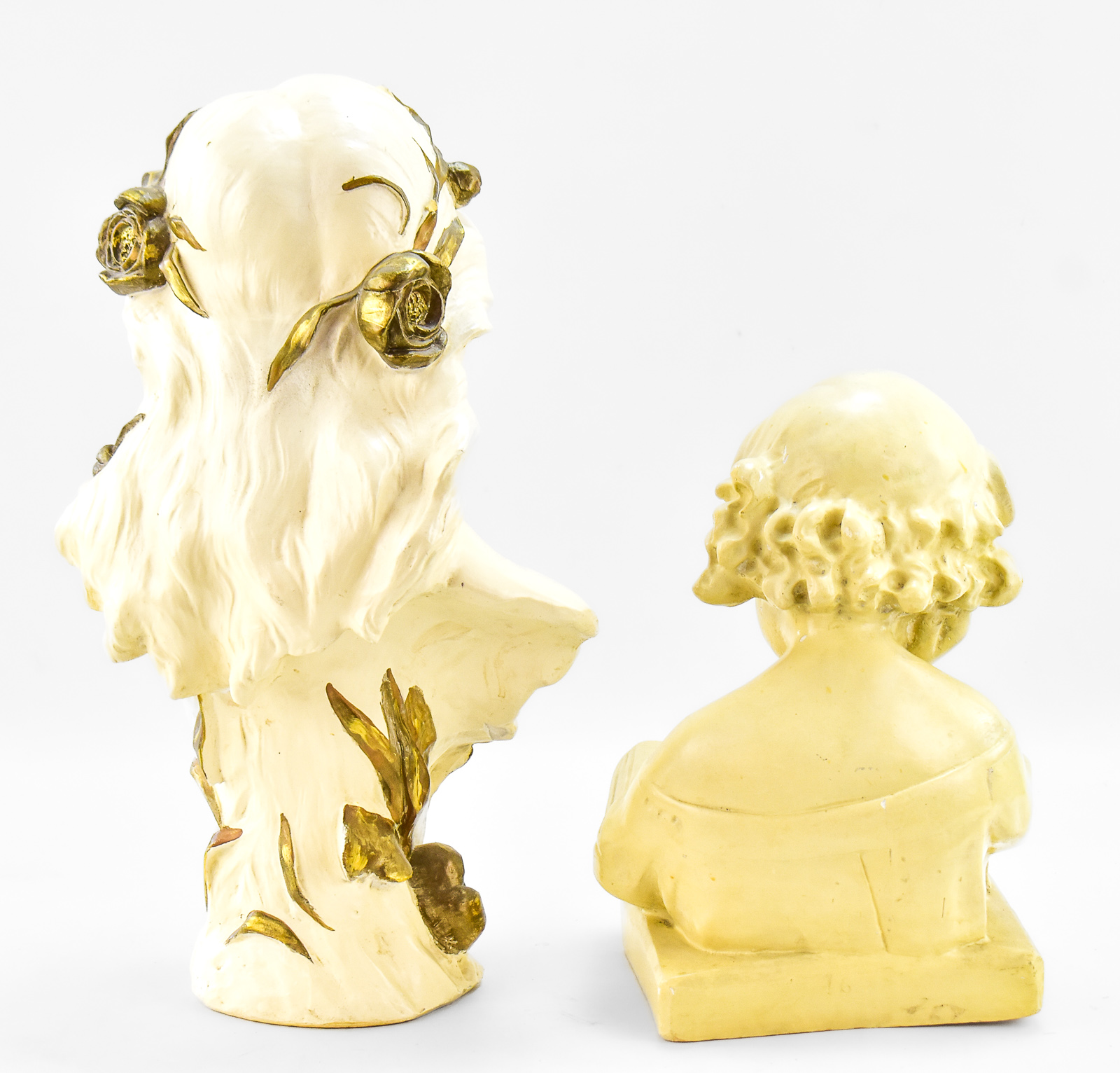 PAINTED PLASTER SCULPTURES, "GIRL READING A BOOK" & "FLORA"