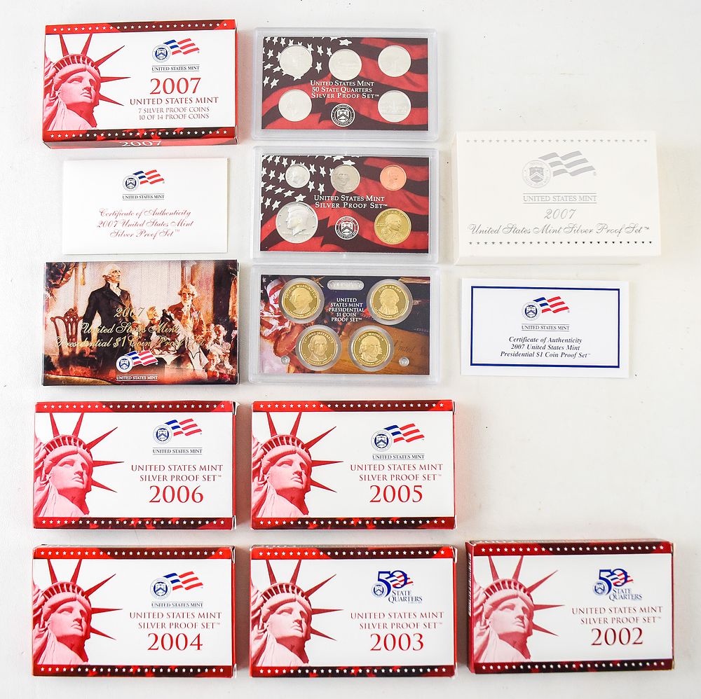 SIX 2000s UNITED STATES MINT SILVER PROOF SETS