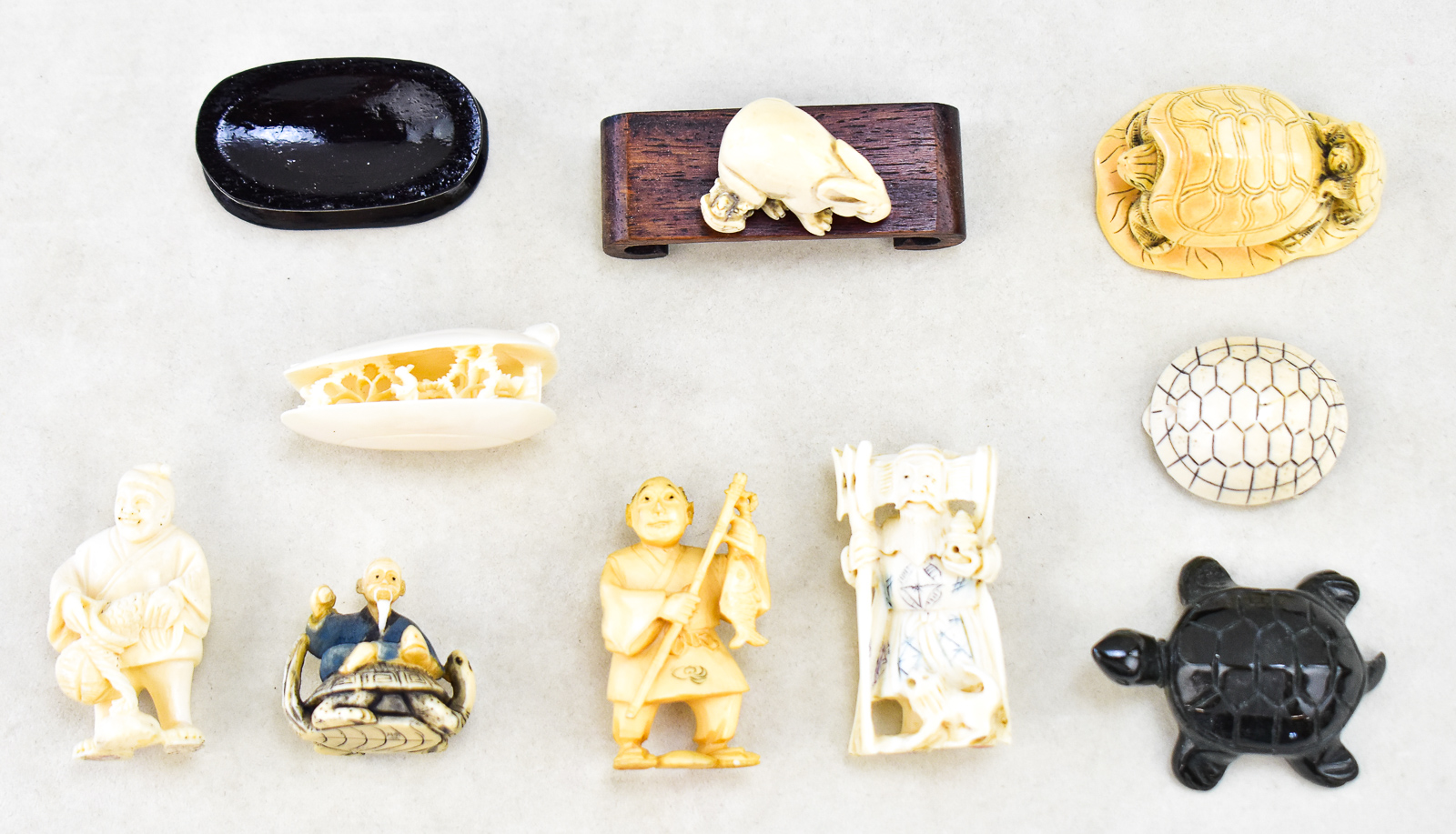 ASIAN STONE AND BONE CARVED FIGURES