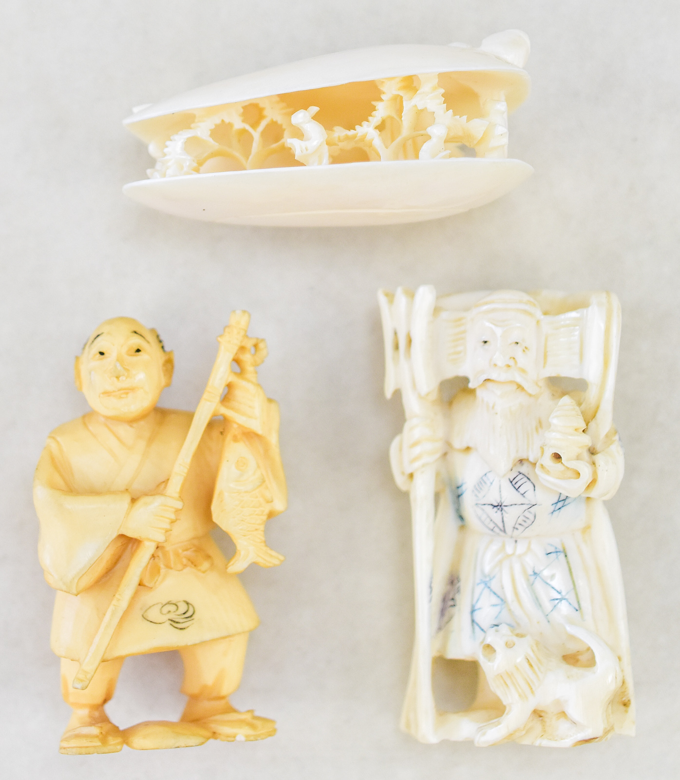 ASIAN STONE AND BONE CARVED FIGURES