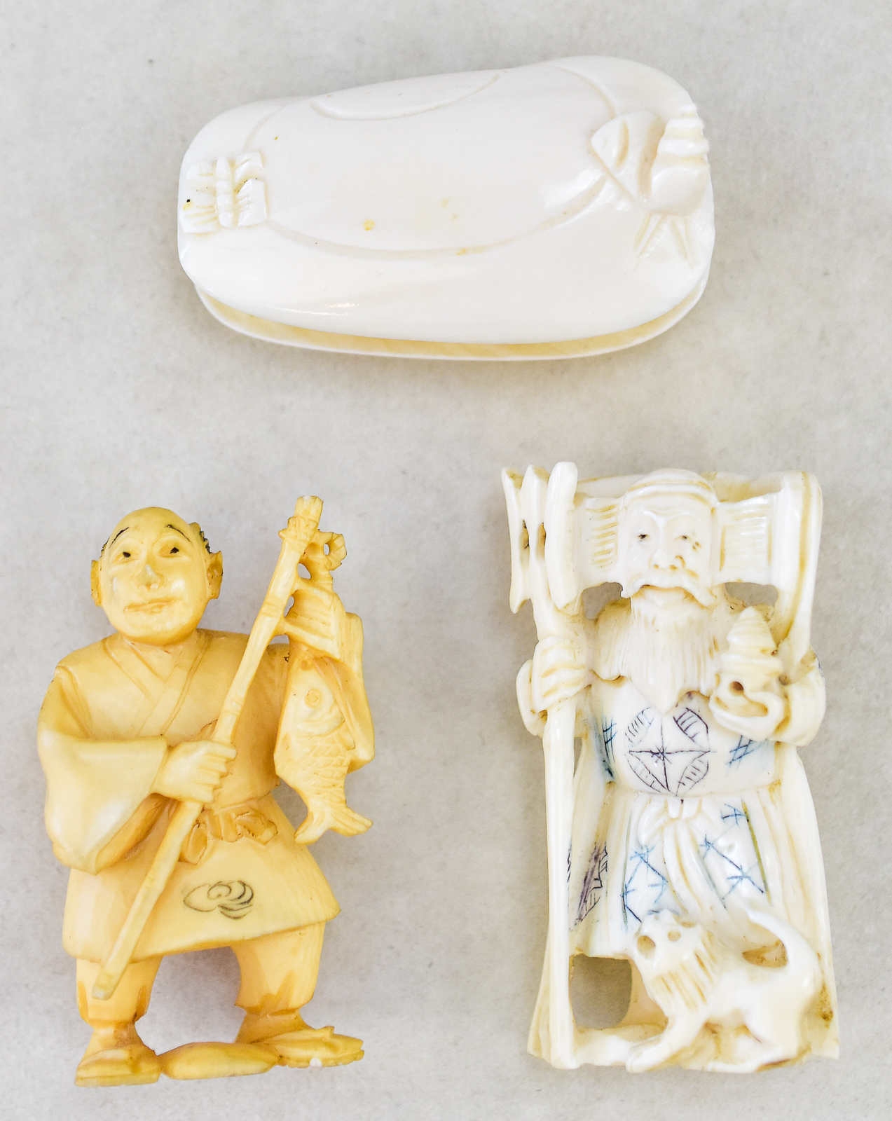 ASIAN STONE AND BONE CARVED FIGURES