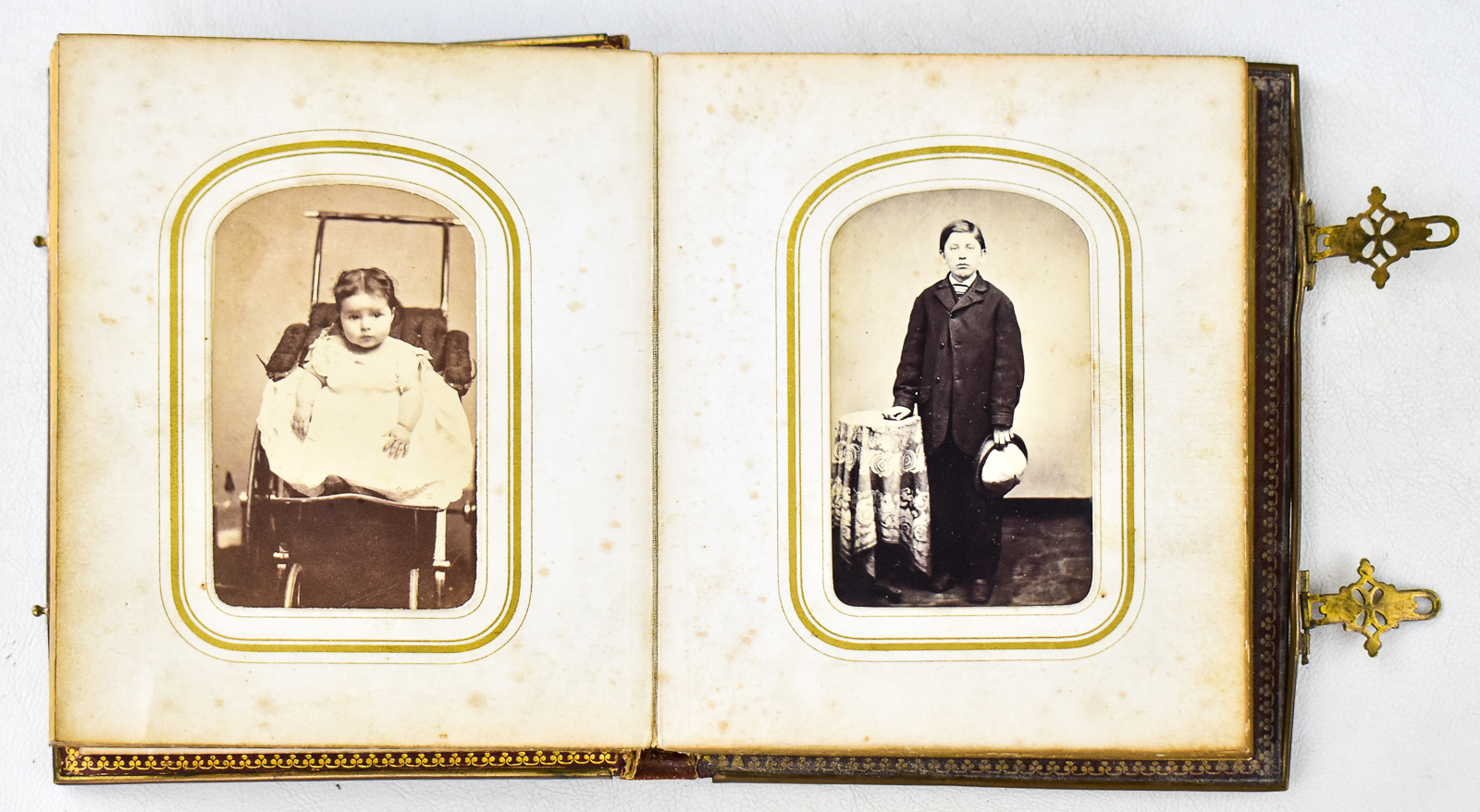 VICTORIAN LEATHER-BOUND PHOTO ALBUM W/ 26 PHOTOGRAPHS