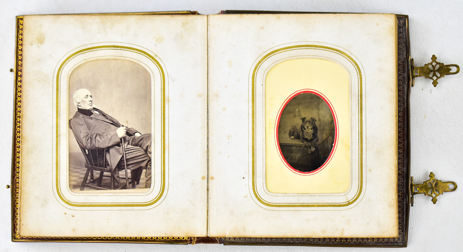VICTORIAN LEATHER-BOUND PHOTO ALBUM W/ 26 PHOTOGRAPHS