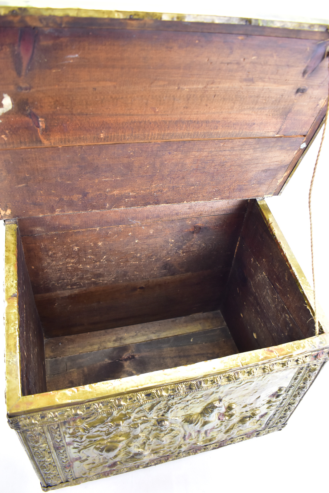 EMBOSSED BRASS FIREPLACE KINDLING BOX