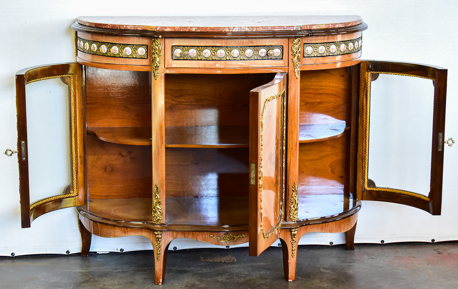 LOUIS XV STYLE HALF MOON DEMILUME CURIO CABNIET