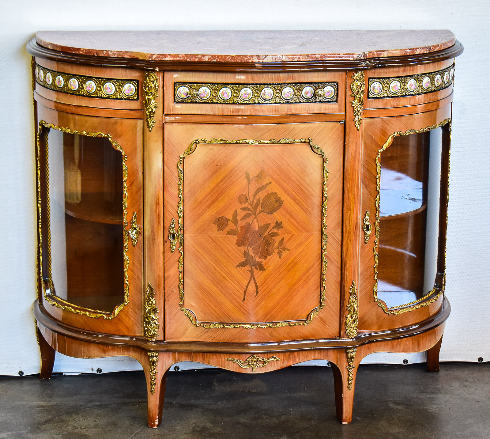 LOUIS XV STYLE HALF MOON DEMILUME CURIO CABNIET