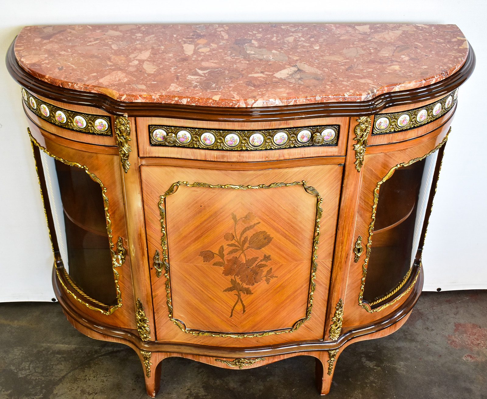 LOUIS XV STYLE HALF MOON DEMILUME CURIO CABNIET