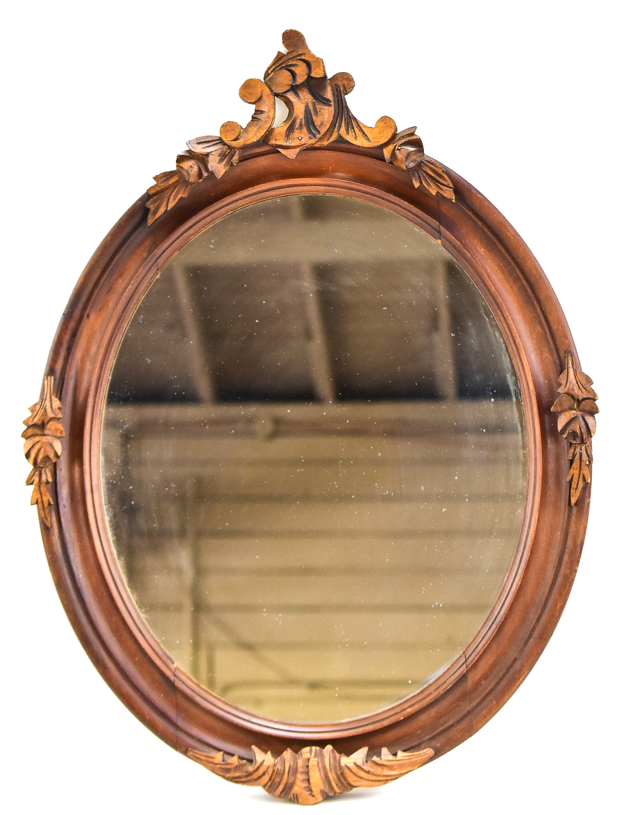 CARVED WOODEN OVAL WALL MIRROR