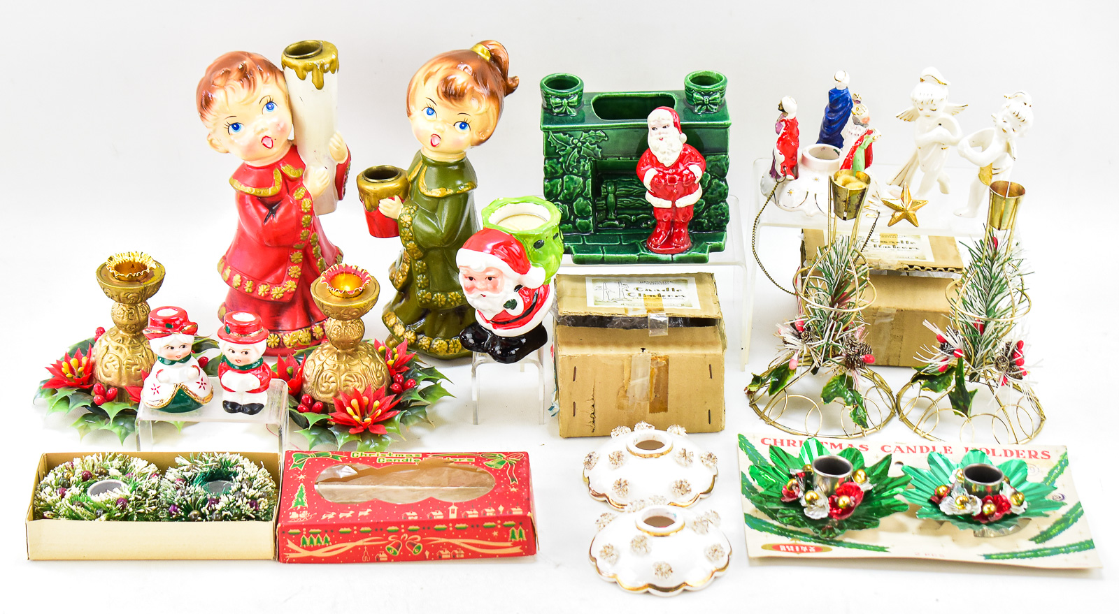 ASSORTMENT OF CHRISTMAS CANDLE HOLDERS: SHINYBRITE, CHERUB CANDLE CLIMBERS