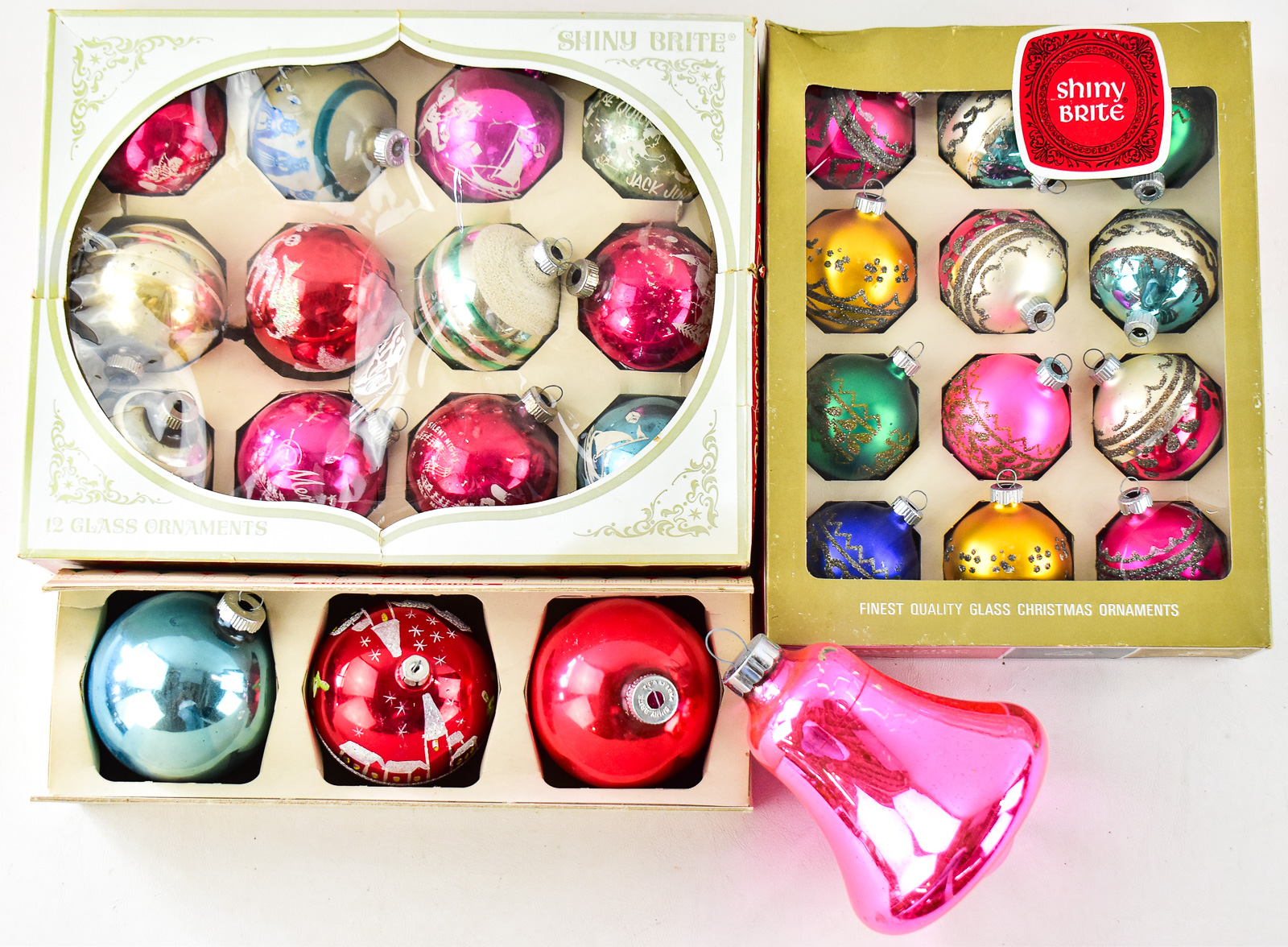 28 SHINY BRITE GLASS CHRISTMAS ORNAMENTS