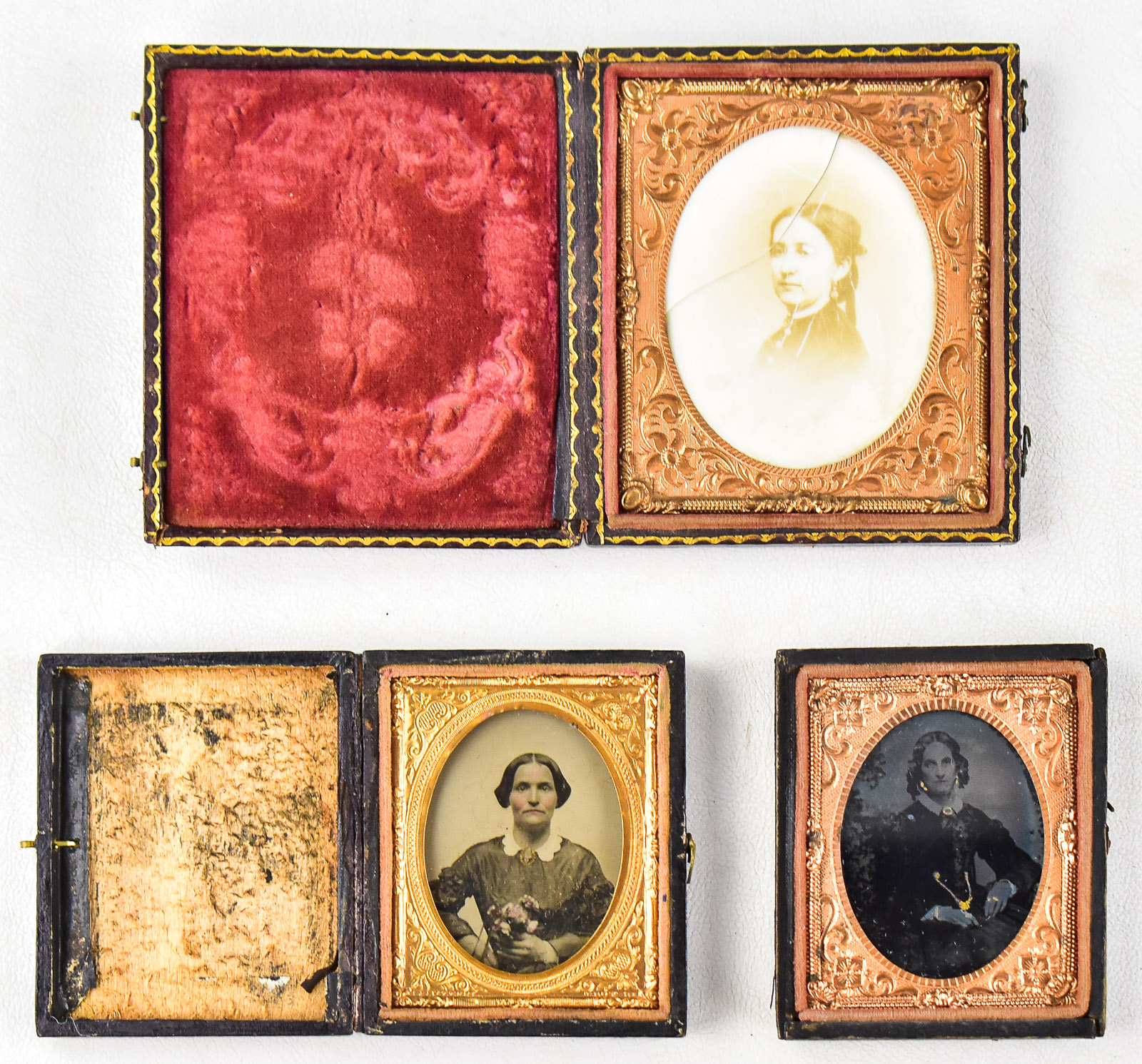 TRIO OF AMBROTYPES DEPICTING WOMAN