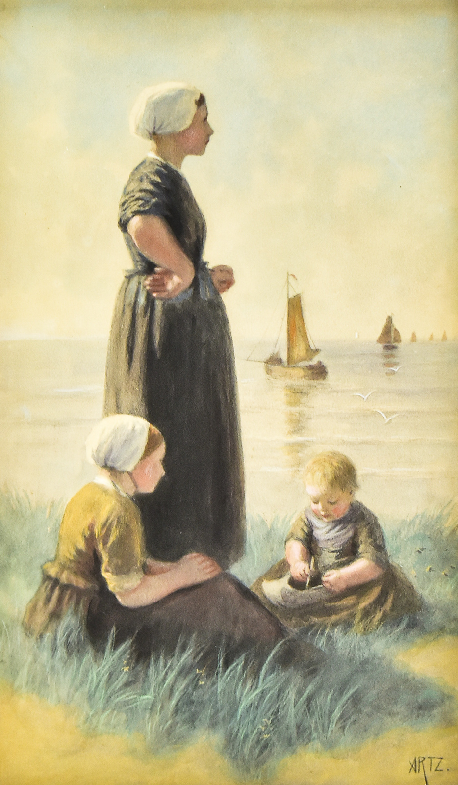ADOLF ARTZ "WATCHING THE SHIPS RETURN" LITHOGRAPH
