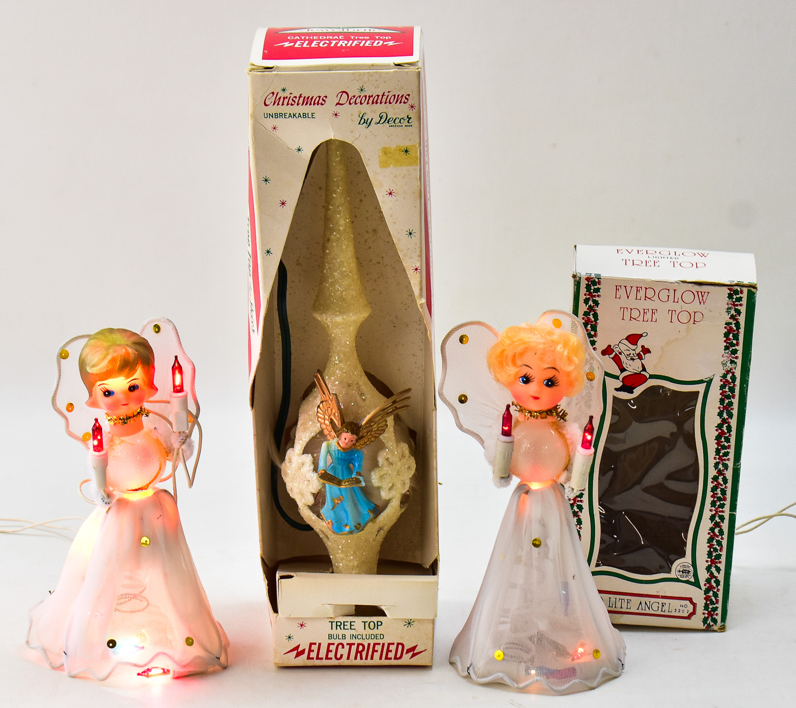 TRIO OF MID-CENTURY ELECTRIFIED ANGEL TREE TOPPERS