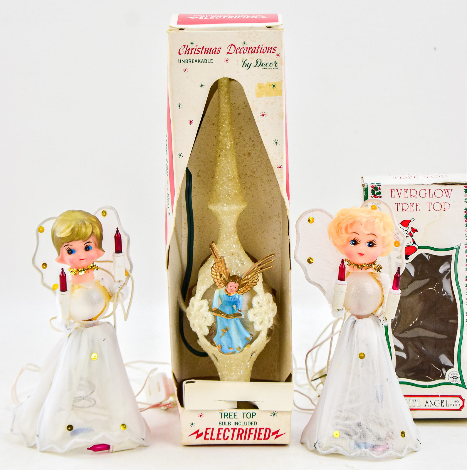 TRIO OF MID-CENTURY ELECTRIFIED ANGEL TREE TOPPERS