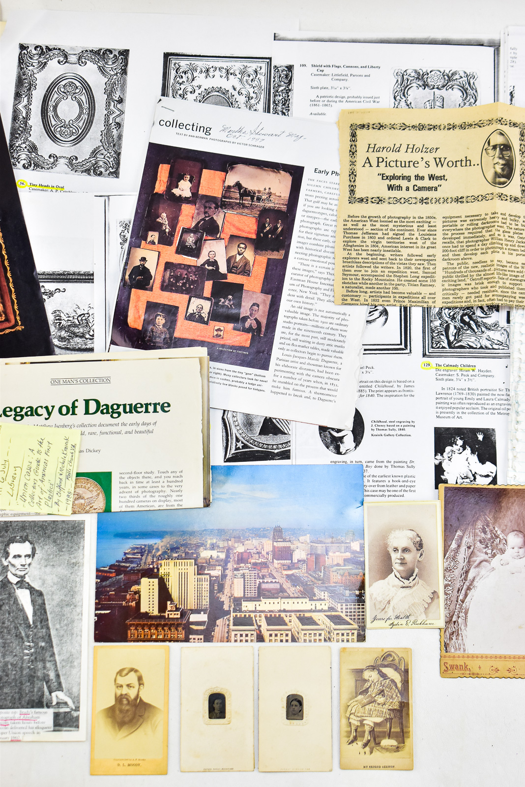 ASSORTED EPHEMERA; PHOTOGRAPHS, POSTCARDS, NEWSPAPER ARTICLES, ETC.