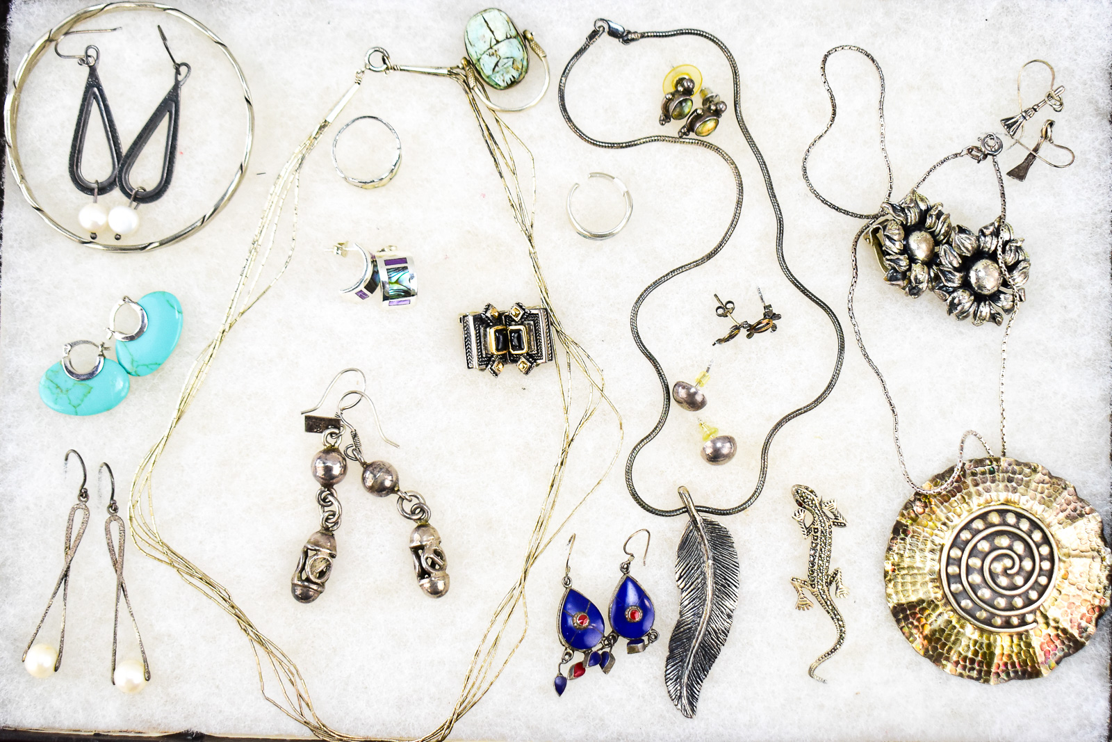 STERLING SILVER JEWELRY ASSORTMENT; LAPIS, PEARL, ONYX