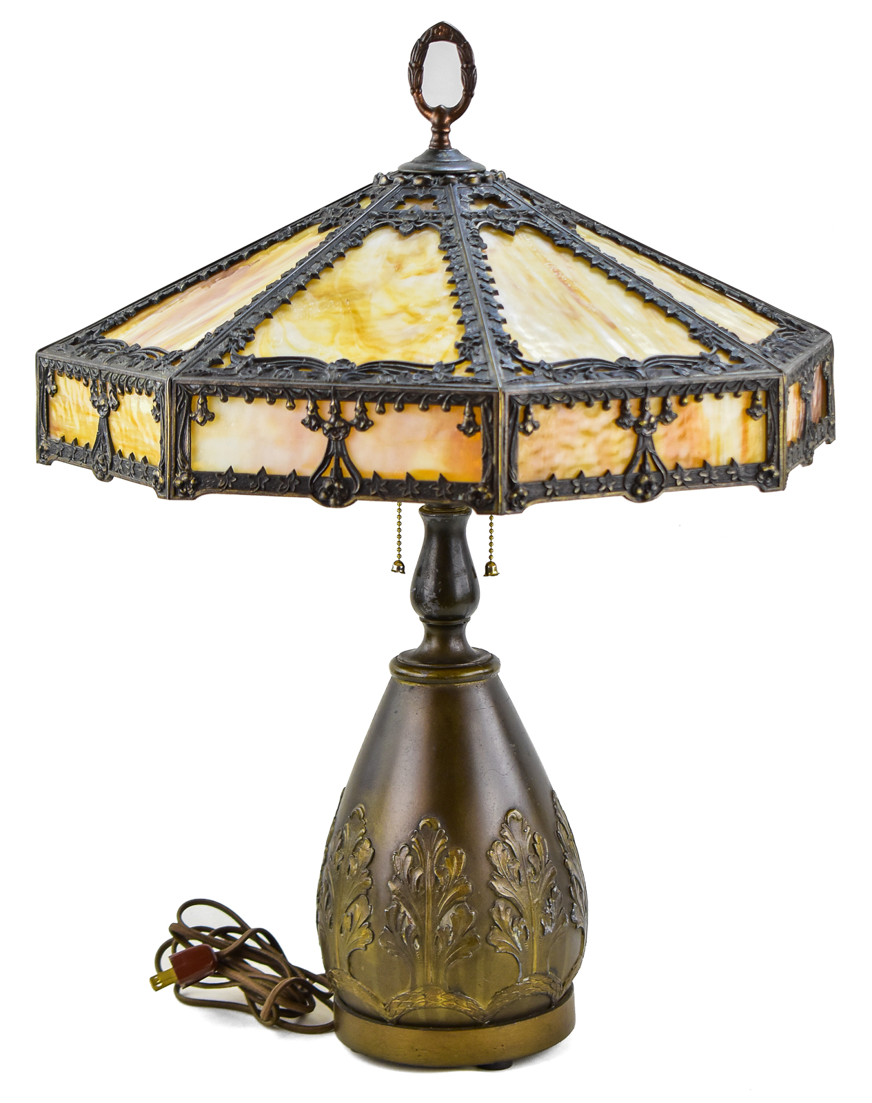 ART NOUVEAU SLAG GLASS TABLE LAMP