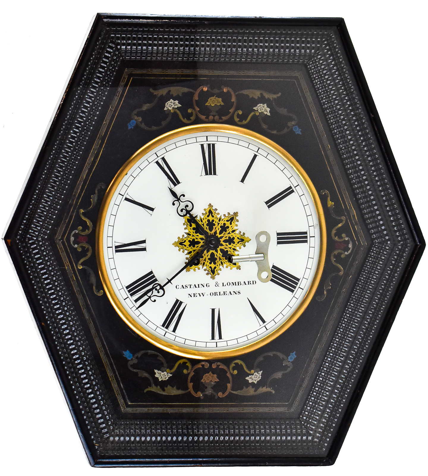 "BULL'S EYE" FRENCH NAPOLEON III HEXAGONAL WALL CLOCK